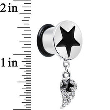 Load image into Gallery viewer, 1/2 Clear Gem Angel Wing and Black Star Single Flare Dangle Plug