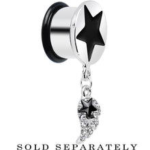Load image into Gallery viewer, 9/16 Clear Gem Angel Wing and Black Star Single Flare Dangle Plug