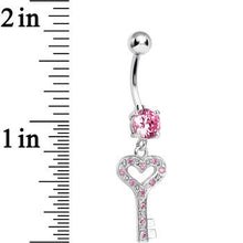 Load image into Gallery viewer, 925 Sterling Silver Pink Gem Secret Love Key Dangle Belly Ring