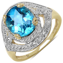 Load image into Gallery viewer, 14K Yellow Gold Plated 3.25 Carat Genuine Swiss Blue Topaz .925 Sterling Silver Ring