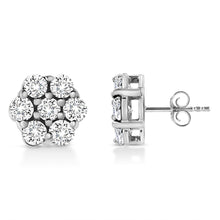 Load image into Gallery viewer, 14K White Gold 1/2 Cttw Prong Set Round-Cut Diamond Flower Stud Earring (H-I Color, I1-I2 Clarity)