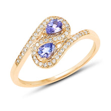 Load image into Gallery viewer, 0.42 Carat Genuine Tanzanite and White Diamond 14K Yellow Gold Ring