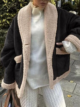 Load image into Gallery viewer, Fuzzy Collared Neck Long Sleeve Jacket with Buttoned Closure and Cozy Pockets
