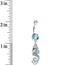 Load image into Gallery viewer, Aqua Cubic Zirconia Glamorous Seahorse Dangle Belly Ring
