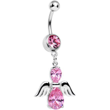 Load image into Gallery viewer, Pink Cubic Zirconia Bowling with My Angel Dangle Belly Ring