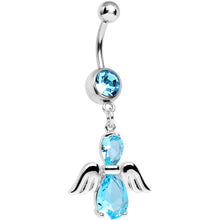 Load image into Gallery viewer, Aqua Cubic Zirconia Bowling with My Angel Dangle Belly Ring