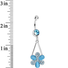 Load image into Gallery viewer, Aqua Gem Twinkling Crystal Pinwheel Flower Dangle Belly Ring