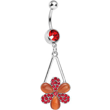 Load image into Gallery viewer, Red Gem Twinkling Crystal Pinwheel Flower Dangle Belly Ring