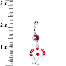 Load image into Gallery viewer, Red Gem Fanciful Arched Heart Dangle Belly Ring