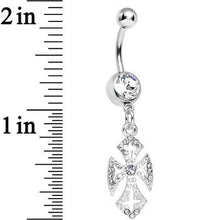 Load image into Gallery viewer, Clear Gem Ornate Heavenly Cross Dangle Belly Ring
