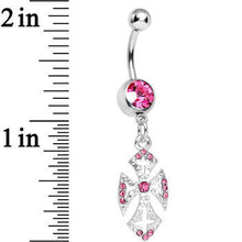 Load image into Gallery viewer, Pink Gem Ornate Heavenly Cross Dangle Belly Ring