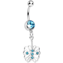 Load image into Gallery viewer, Aqua Gem Fancy Blossoming Butterfly Dangle Belly Ring
