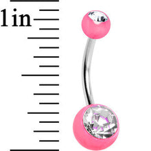 Load image into Gallery viewer, Clear Cubic Zirconia Pink Acrylic Color Blast Belly Ring