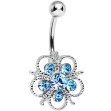 Load image into Gallery viewer, Aqua Cubic Zirconia Flamboyant Flower Belly Ring