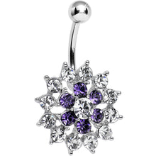 Load image into Gallery viewer, Purple Clear Cubic Zirconia Beauteous Blooming Flower Belly Ring