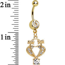 Load image into Gallery viewer, Clear Gem Gold Plated Bow Tied Basket Heart Dangle Belly Ring