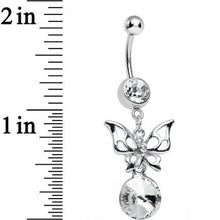 Load image into Gallery viewer, Clear Gem Round Droplet and Butterfly Dangle Belly Ring