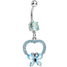 Load image into Gallery viewer, Aqua Gem Hollow Heart Beautiful Butterfly Dangle Belly Ring