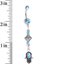 Load image into Gallery viewer, Aqua Gem Blue Crystal Beads Embellished Hamsa Dangle Belly Ring