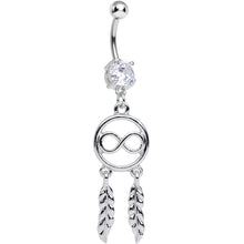 Load image into Gallery viewer, Clear Cubic Zirconia Infinity Dreamcatcher Dangle Belly Ring