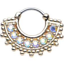 Load image into Gallery viewer, 16G 3/8 Aurora CZ Gold IP Tribal Queen Septum Clicker