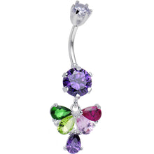 Load image into Gallery viewer, 925 Sterling Silver Multi CZ Fluttering Butterfly Dangle Belly Ring