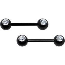 Load image into Gallery viewer, Front Gem Black Anodized Titanium Nipple Barbell Set