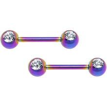 Load image into Gallery viewer, Front Gem Rainbow Anodized Titanium Nipple Barbell Set