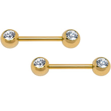 Load image into Gallery viewer, 14G 9/16 CZ Gold Anodized All About Me Nipple Barbell Set