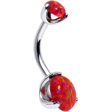 Load image into Gallery viewer, Double Red Synthetic Opal Internally Threaded Belly Ring 3/8