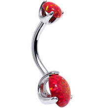 Load image into Gallery viewer, Double Red Synthetic Opal Internally Threaded Belly Ring 7/16