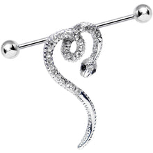 Load image into Gallery viewer, Clear Gem Heart Coiled Snake Industrial Barbell