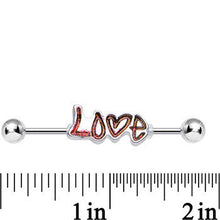 Load image into Gallery viewer, Red Glitter Heart Full of Love Industrial Barbell