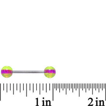 Load image into Gallery viewer, 14G Green Purple Acrylic Glitter Barbell Tongue Ring 5/8