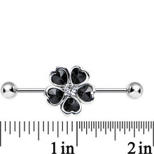 Load image into Gallery viewer, Black Blossoming Flower of Hearts Industrial Barbell