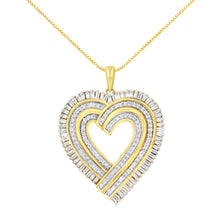 Load image into Gallery viewer, 14K Yellow Gold Plated .925 Sterling Silver 1/4 Cttw Round and Baguette-Cut Diamond Composite Heart 18" Pendant Necklace (H-I Color, SI2-I1 Clarity)