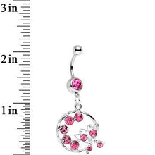 Load image into Gallery viewer, Pink Gem Wreath and Butterfly Dangle Belly Ring