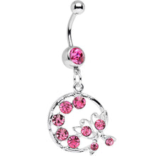 Load image into Gallery viewer, Pink Gem Wreath and Butterfly Dangle Belly Ring
