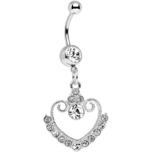Load image into Gallery viewer, Clear Gem Ornate Hollow Heart Dangle Belly Ring