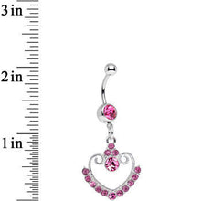 Load image into Gallery viewer, Pink Gem Ornate Hollow Heart Dangle Belly Ring