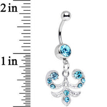 Load image into Gallery viewer, Aqua Gem Elaborate French Swirls Dangle Belly Ring