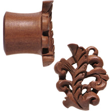 Load image into Gallery viewer, 5/8 Organic Wood Whispering Wind Leaf Hand Carved Plug Set