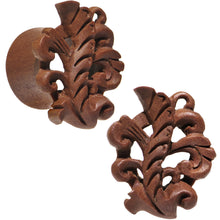 Load image into Gallery viewer, 5/8 Organic Wood Whispering Wind Leaf Hand Carved Plug Set