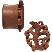 Load image into Gallery viewer, 1 inch Organic Wood Whispering Wind Leaf Hand Carved Plug Set