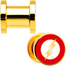 Load image into Gallery viewer, 0G Gold Plated Licensed The Flash Logo Screw Fit Plug Set