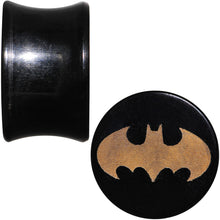 Load image into Gallery viewer, 3/4 Organic Buffalo Horn Licensed Batman Logo Saddle Plug Set