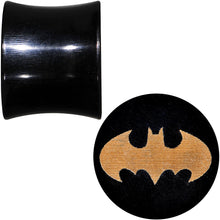 Load image into Gallery viewer, 1/2 Organic Buffalo Horn Licensed Batman Logo Saddle Plug Set