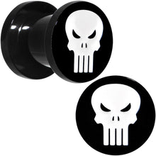 Load image into Gallery viewer, 0G Black PVD Licensed The Punisher Logo Screw Fit Plug Set