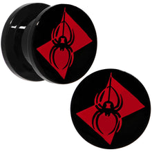 Load image into Gallery viewer, 1/2 Black Acrylic Licensed Black Widow Logo Screw Fit Plug Set