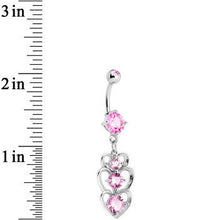 Load image into Gallery viewer, Pink Cubic Zirconia Cozy Hollow Heart Trio Dangle Belly Ring